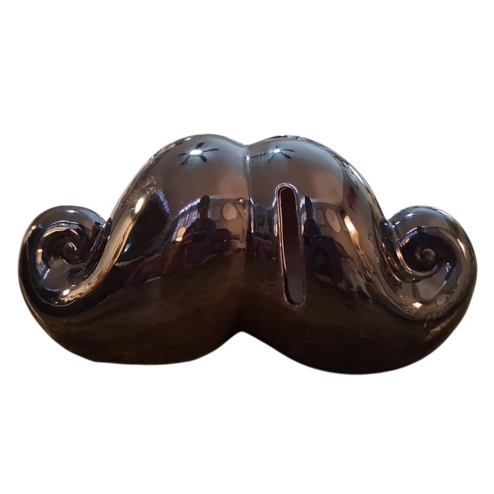 Unique 6.5"L Black Curled Mustache Theme Coin Bank Man Cave Gag Gift Retirement - Picture 2 of 7